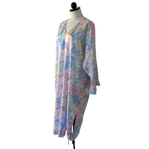 Mary McFadden Vintage Womens Nightgown Size Large Pastel Floral Watercolor - Picture 2 of 12